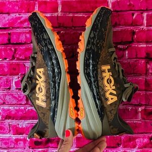 Hoka Trail Running Shoes in Olive and Orange